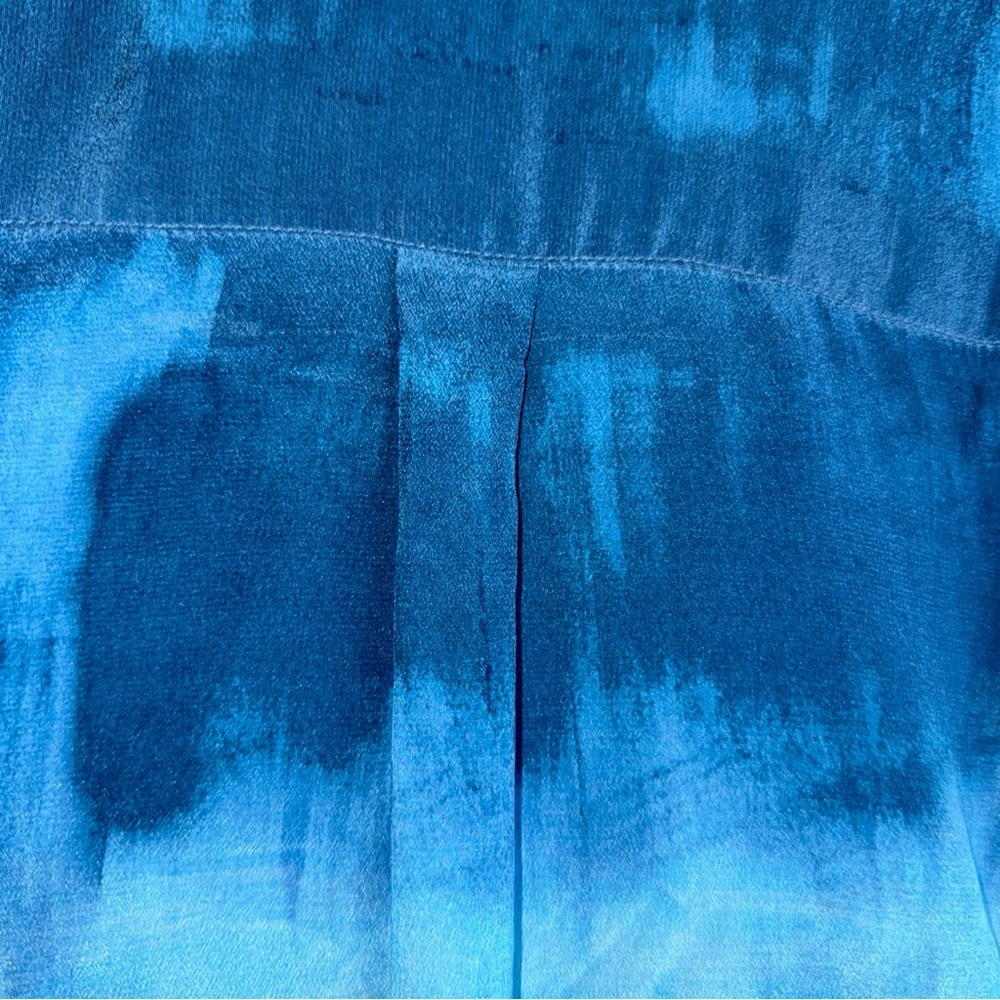 Tolani Blue Floral Silk Button Down Shirt with Mandarin Collar - Picture 9 of 9